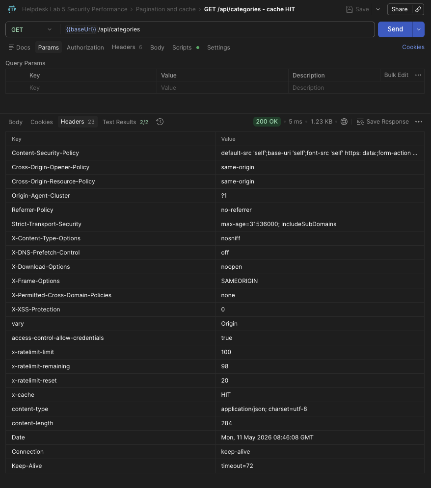 Повторний запит категорій з cache HIT