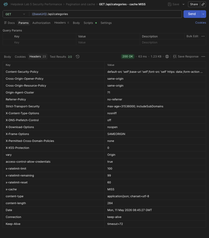 Перший запит категорій з cache MISS