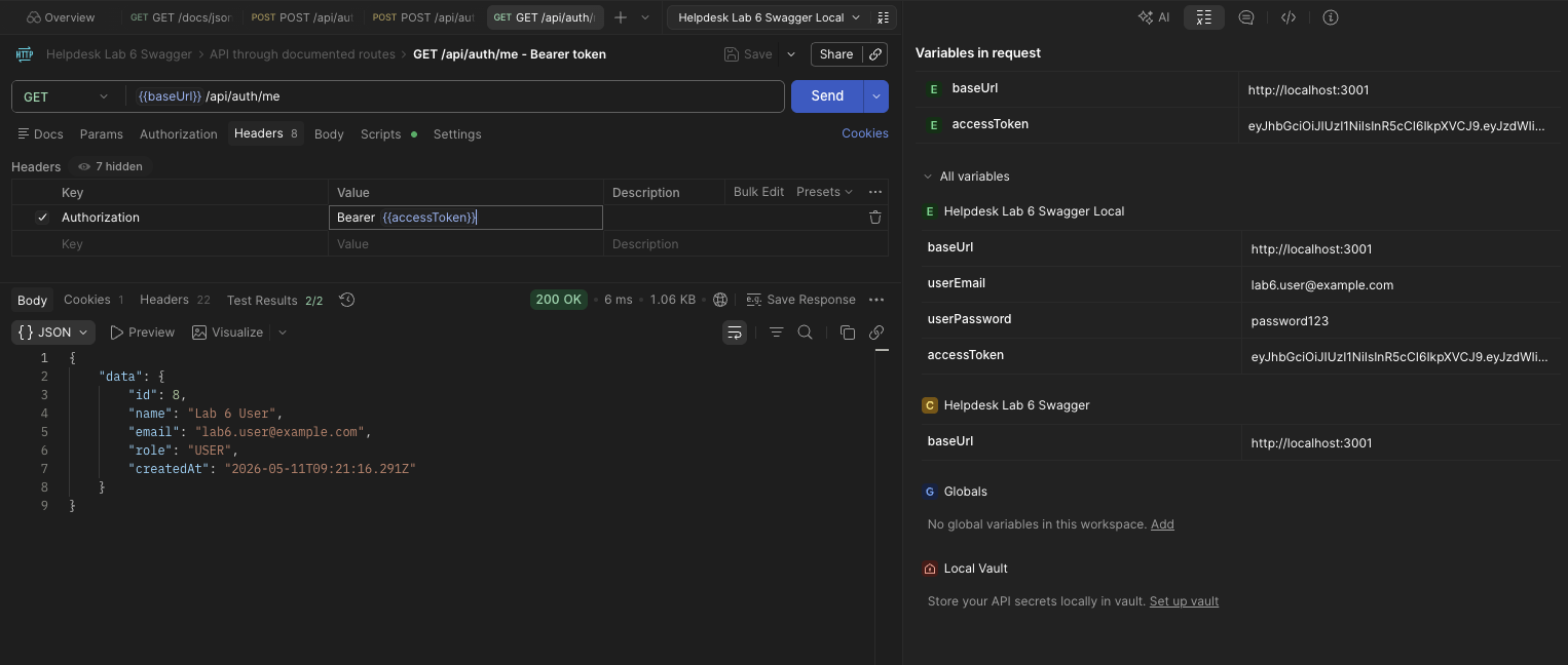 Перевірка захищеного маршруту auth me через Postman