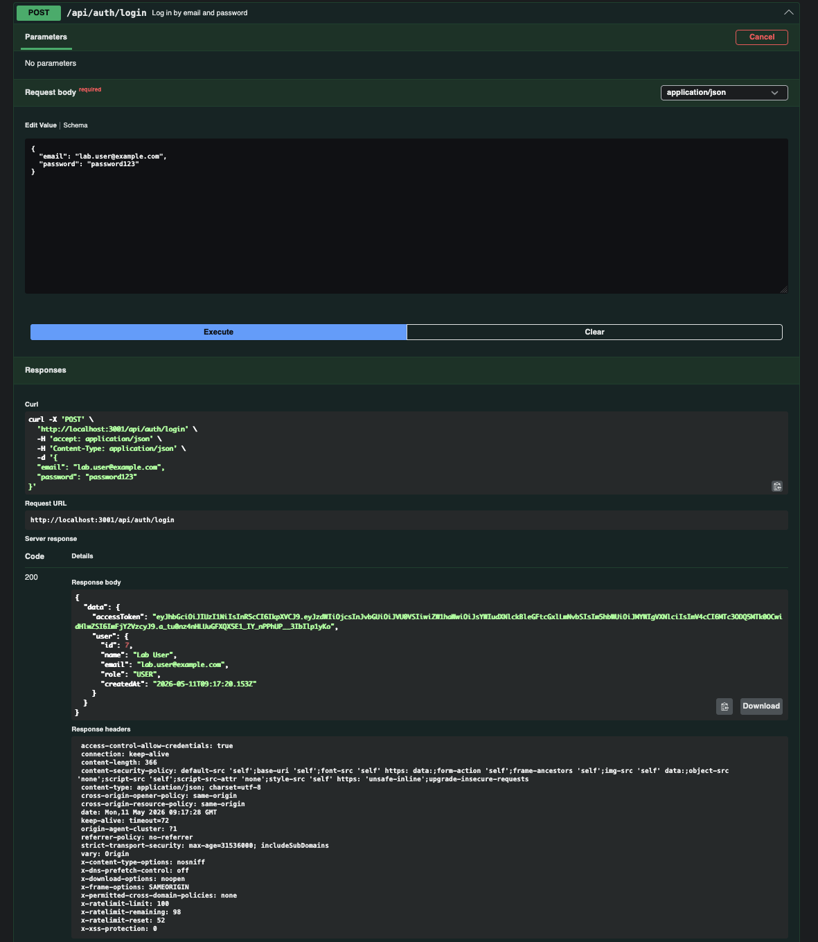 Auth login schema у Swagger UI