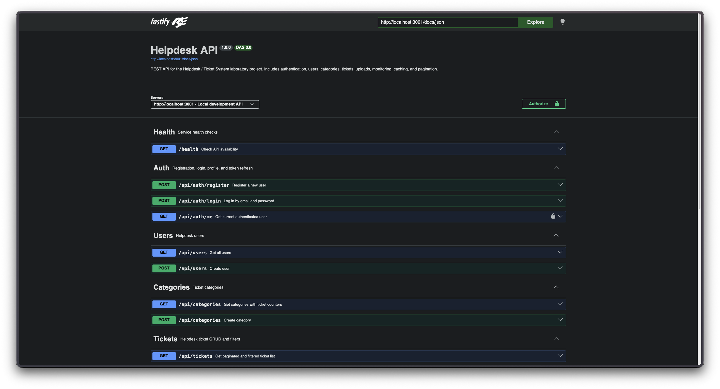 Swagger UI Helpdesk API